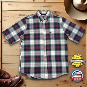 VTG 80s Saddlebrook Plaid Button Down Shirt MENS LARGE Single Stitch Western GUC